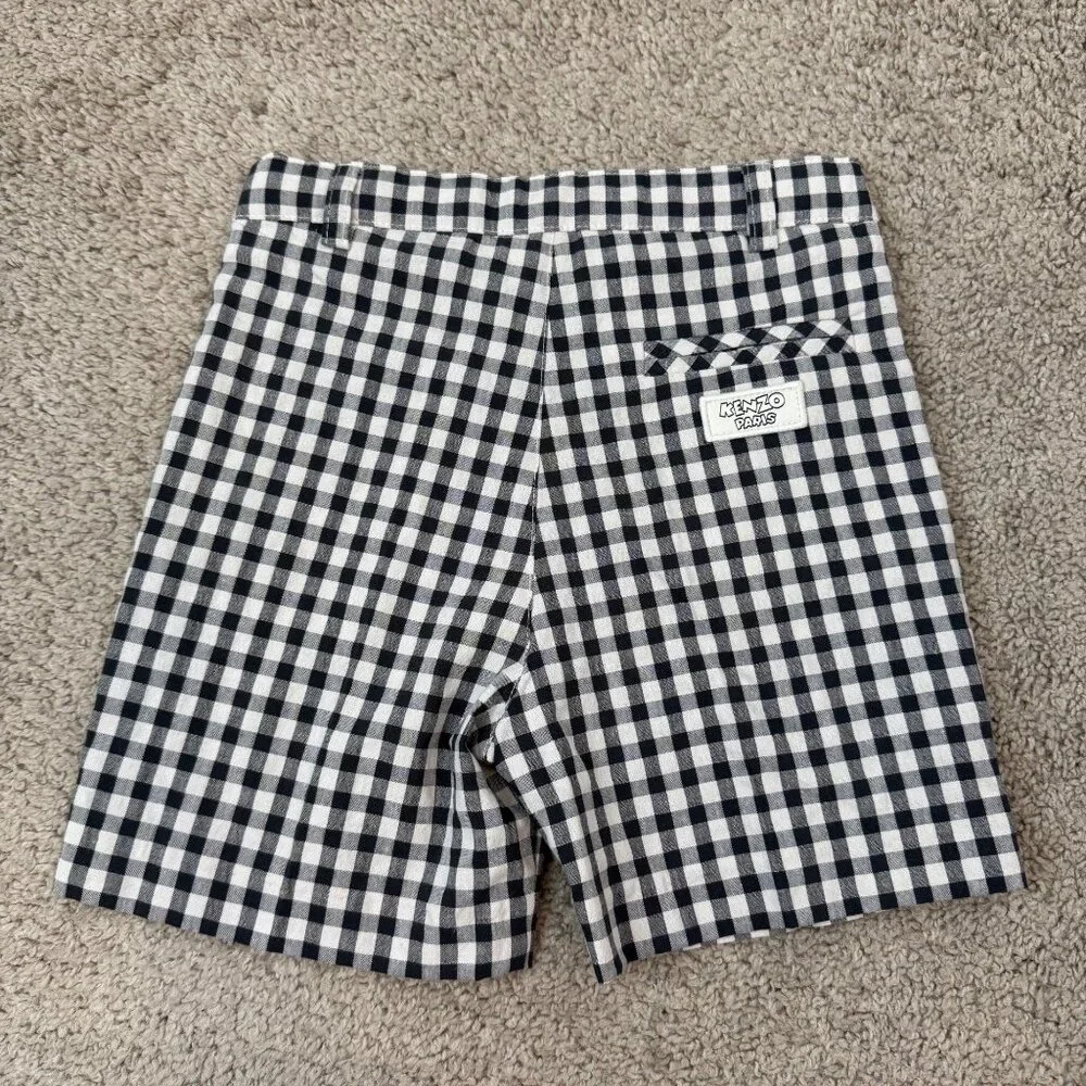 Kenzo Kids‎ Logo Tag Gingham Check-Print Shorts Boys Size 4A/102 Black & White